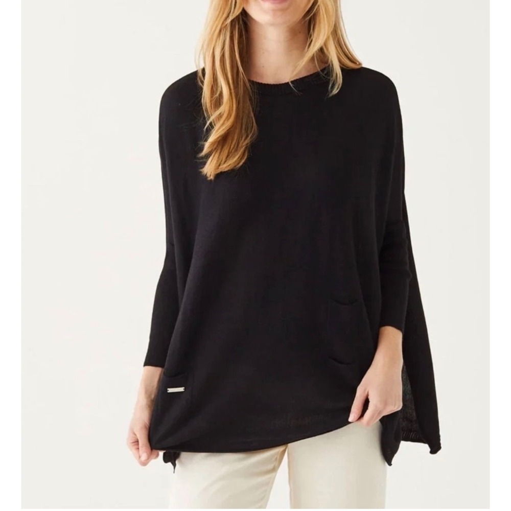 Mersea Sweater Black Women One Size Minimalist Vacation Lagenlook Nautical